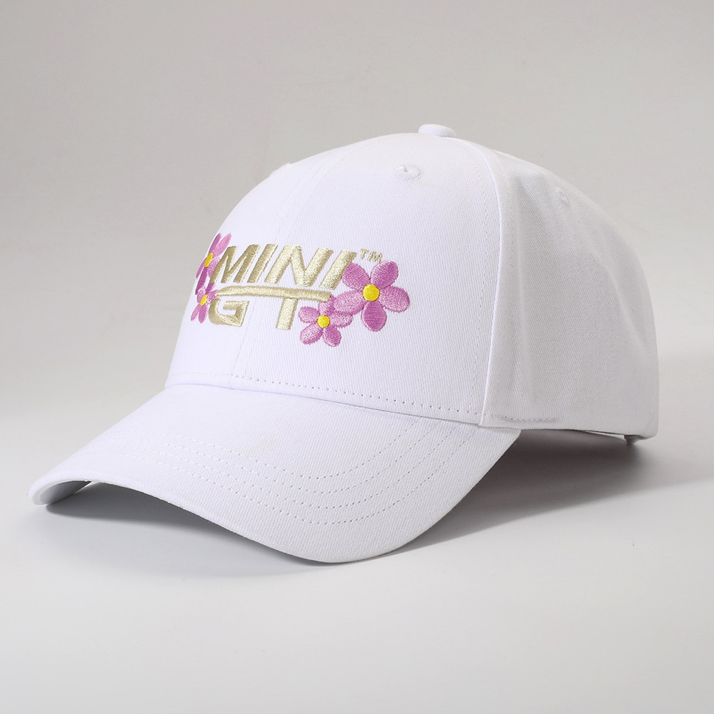 MINI GT CAP WHITE WITH PINK FLORAL LOGO