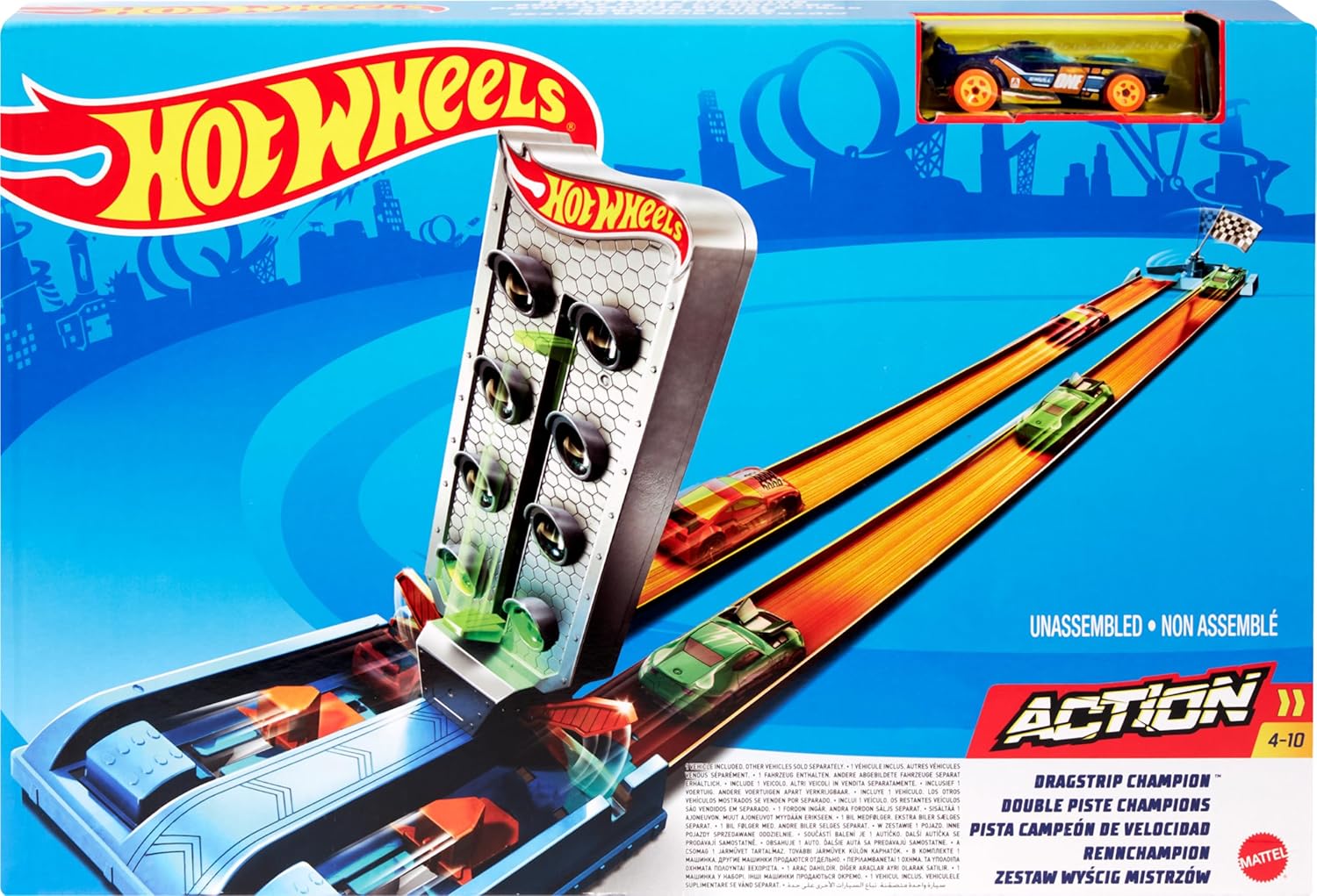 HOT WHEELS TOY CAR TRACK SET DRAG STRIP CHAMPION PLAYSET GFB82