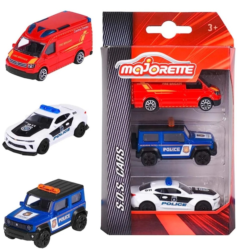 MAJORETTE SOS 3 PIECES SET WITH BLUE JEEP