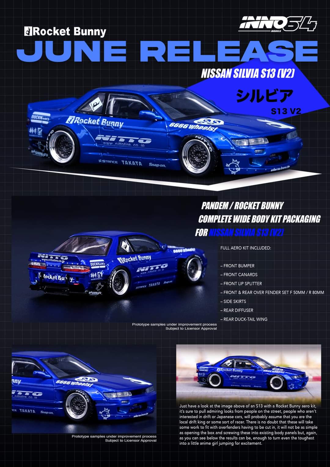NISSAN SILVIA S13 ROCKET BUNNY V2 BLUE METALLIC 