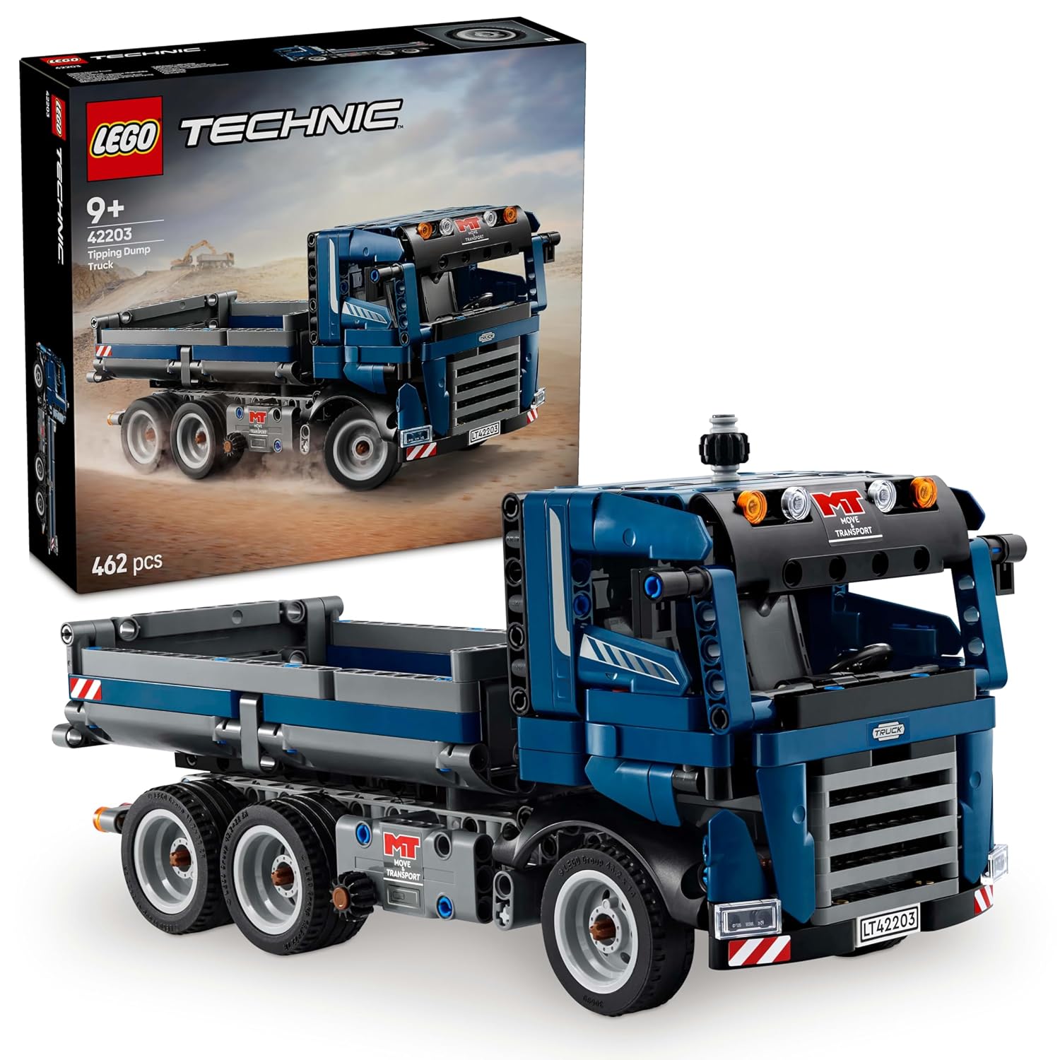 LEGO TECHNIC TIPPING DUMP TRUCK TOY, BLUE CONSTRUCTION VEHICLE SET  